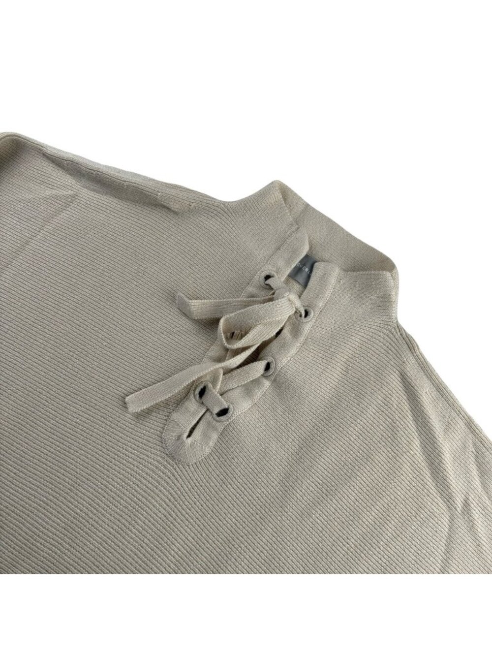 Everlane Women’s Wool Blend Ribbed Lace-Up Collar Sweater Ivory • Large